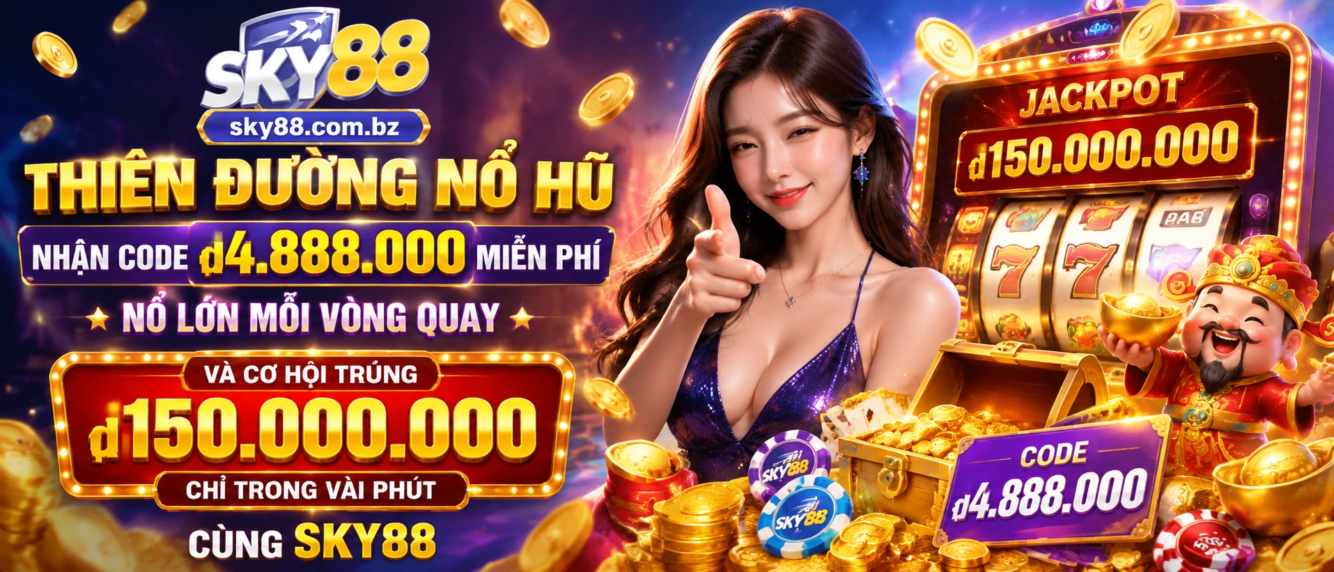 Liên hệ Sky88: Hỗ trợ casino, nổ hũ, bắn cá 17 sky88 slot banner 2