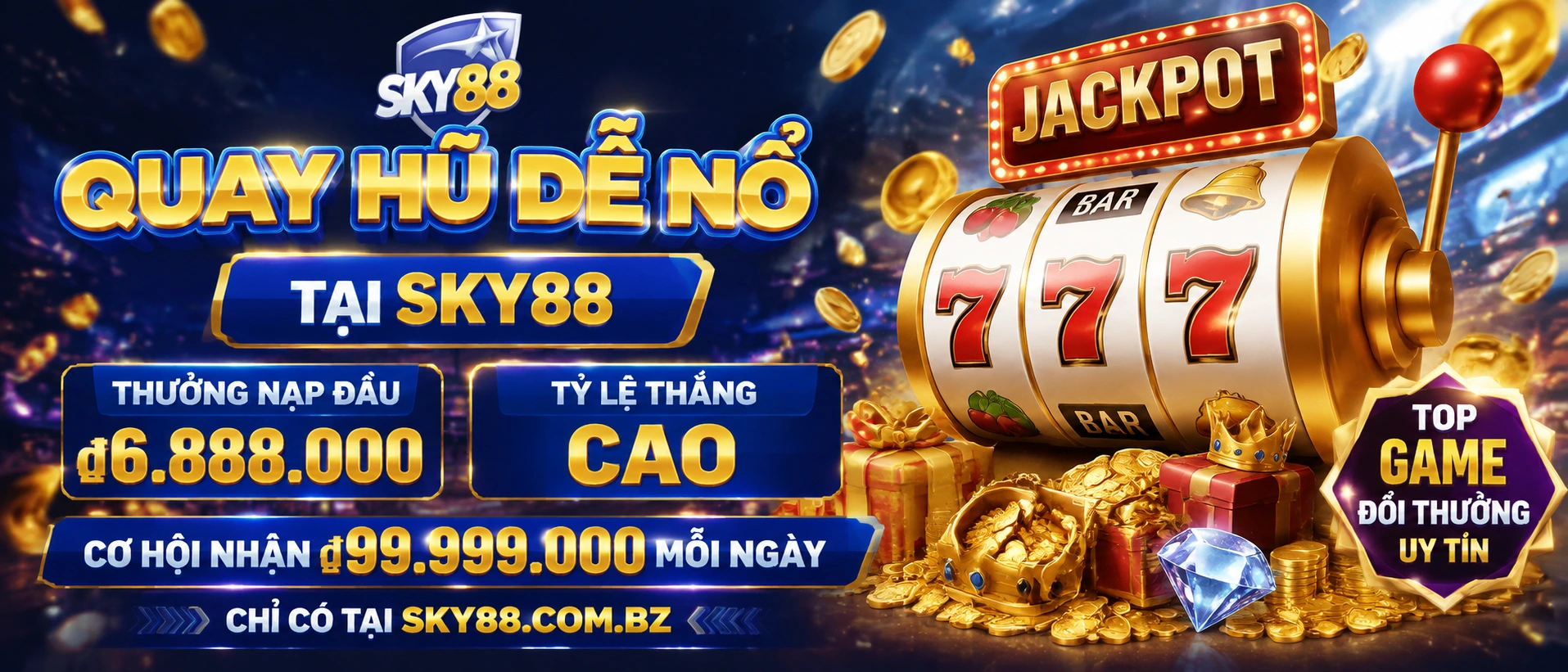 Liên hệ Sky88: Hỗ trợ casino, nổ hũ, bắn cá 16 sky88 slot banner 3